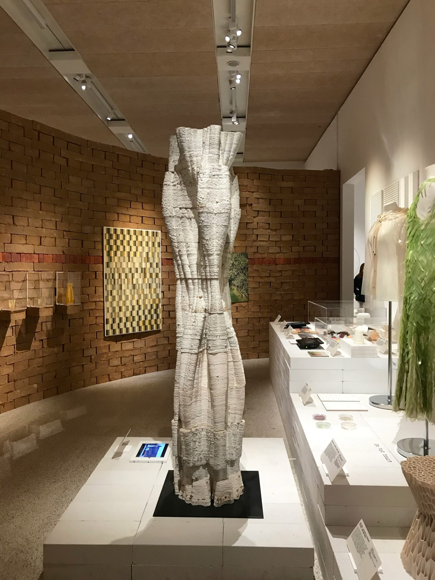 3D-printed mycelium column by Blast Studio at the Waste Age exhibition in London's Design Museum