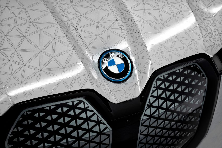 Close-up of digital paper by E Ink on hoot of BMW car