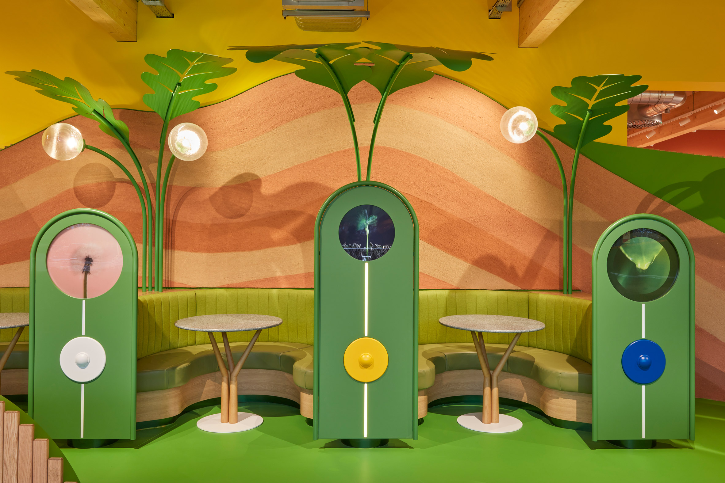 A green coloured zone inside the Family Kitchen restaurant