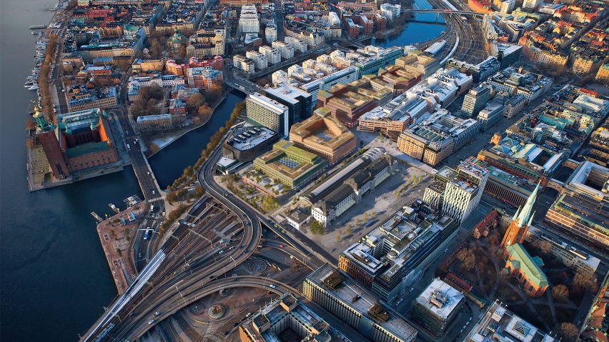 Aerial view of Stockholm Central Station redevelopment by Foster + Partners and Marge Arkitekter