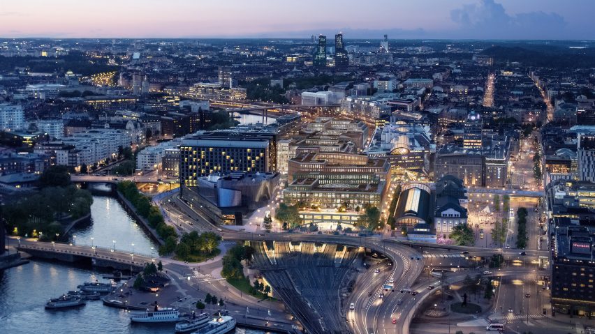 Aerial view of Stockholm Central Station redevelopment by Foster + Partners and Marge Arkitekter