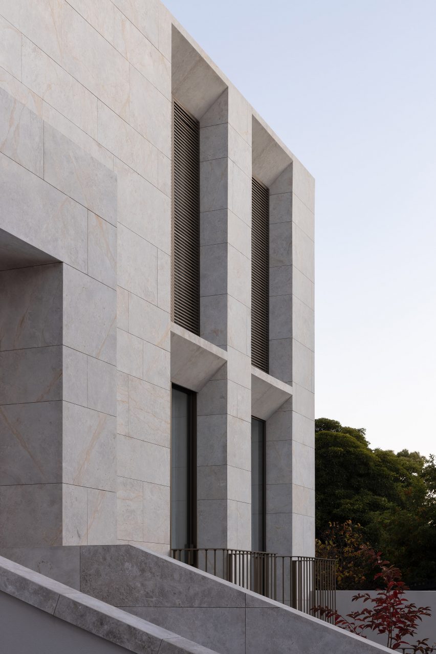 Marble-clad exterior of the Grange Residence 