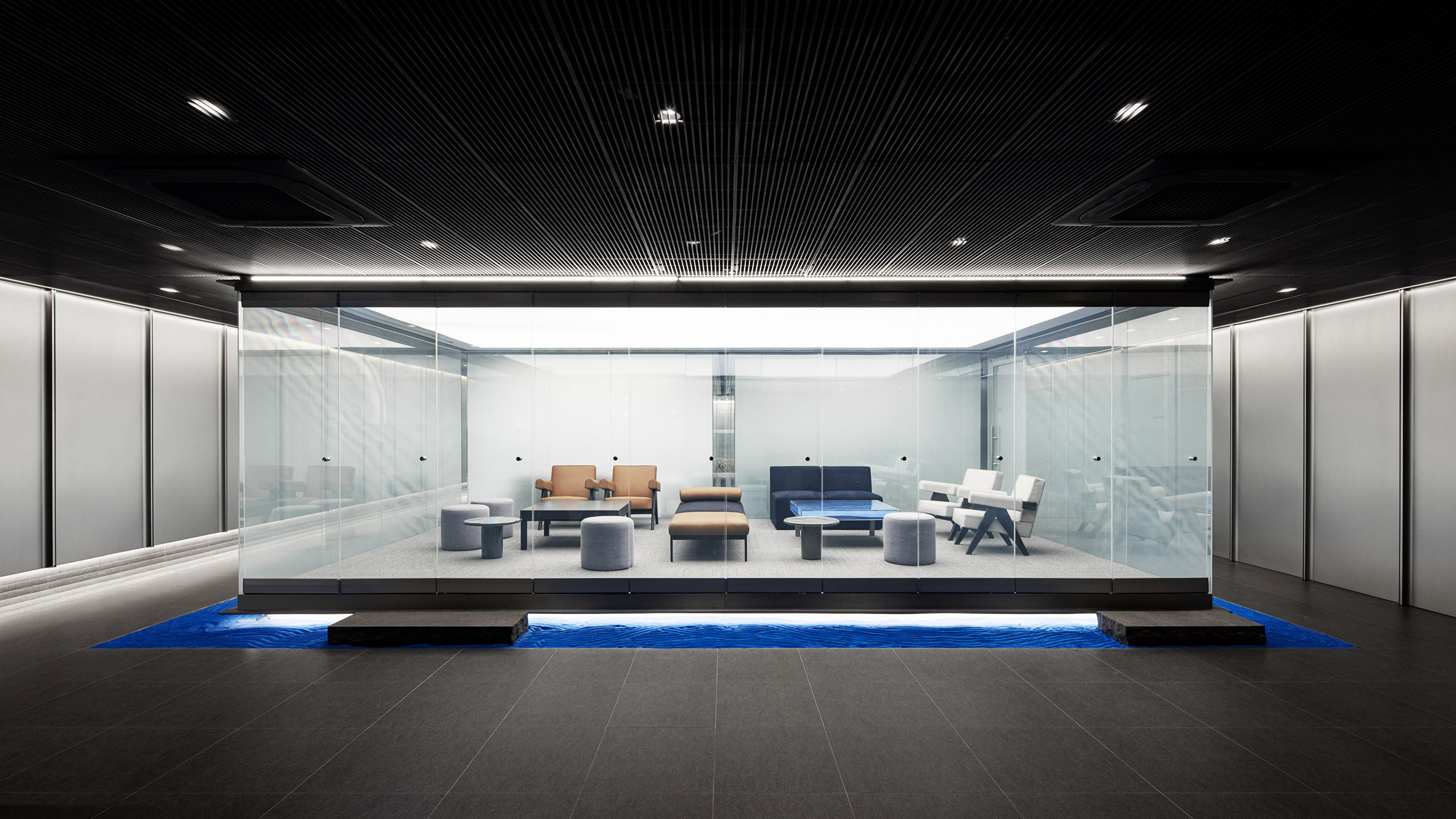 "Floating meeting room" for a Korean bank lounge by Intg