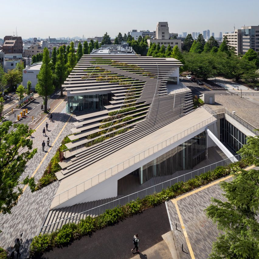 Stepped roof of student hub by Kengo Juma & Associates
