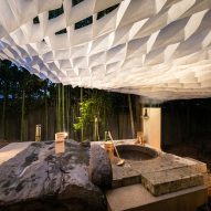 Kengo Kuma creates pavilion supported by live bamboo at Kyoto temple
