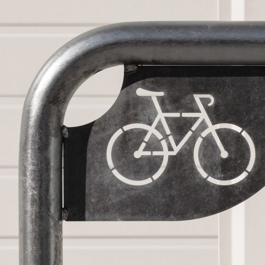 Bike symbol on a bike parking station as photographed by Pawel Czerwinski, illustrating a news story about the planned Cambio cycling network in Milan