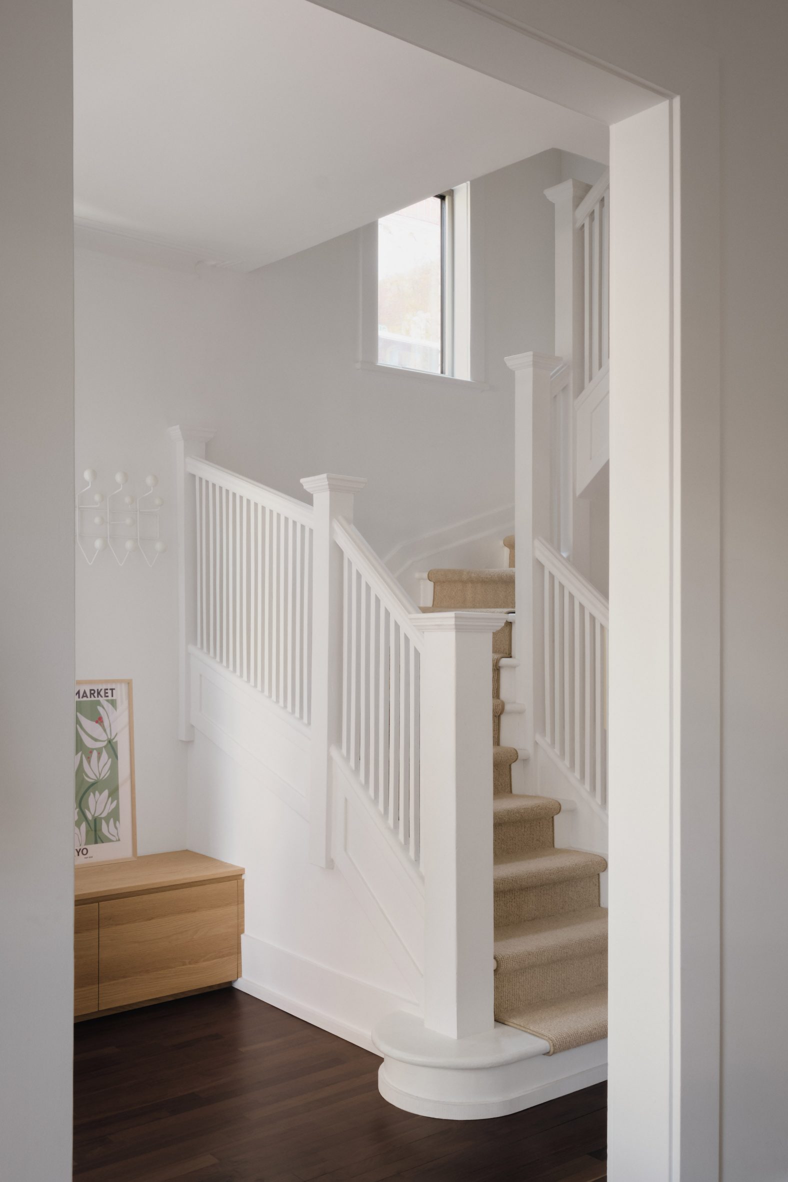 White-painted staircase in Canadian family home