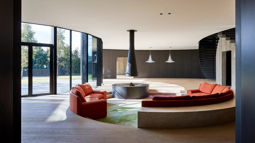 Curved conversation pit by Wood Marsh