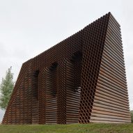 Stacked steel tubes form Waterline Monument by Gijs Van Vaerenbergh