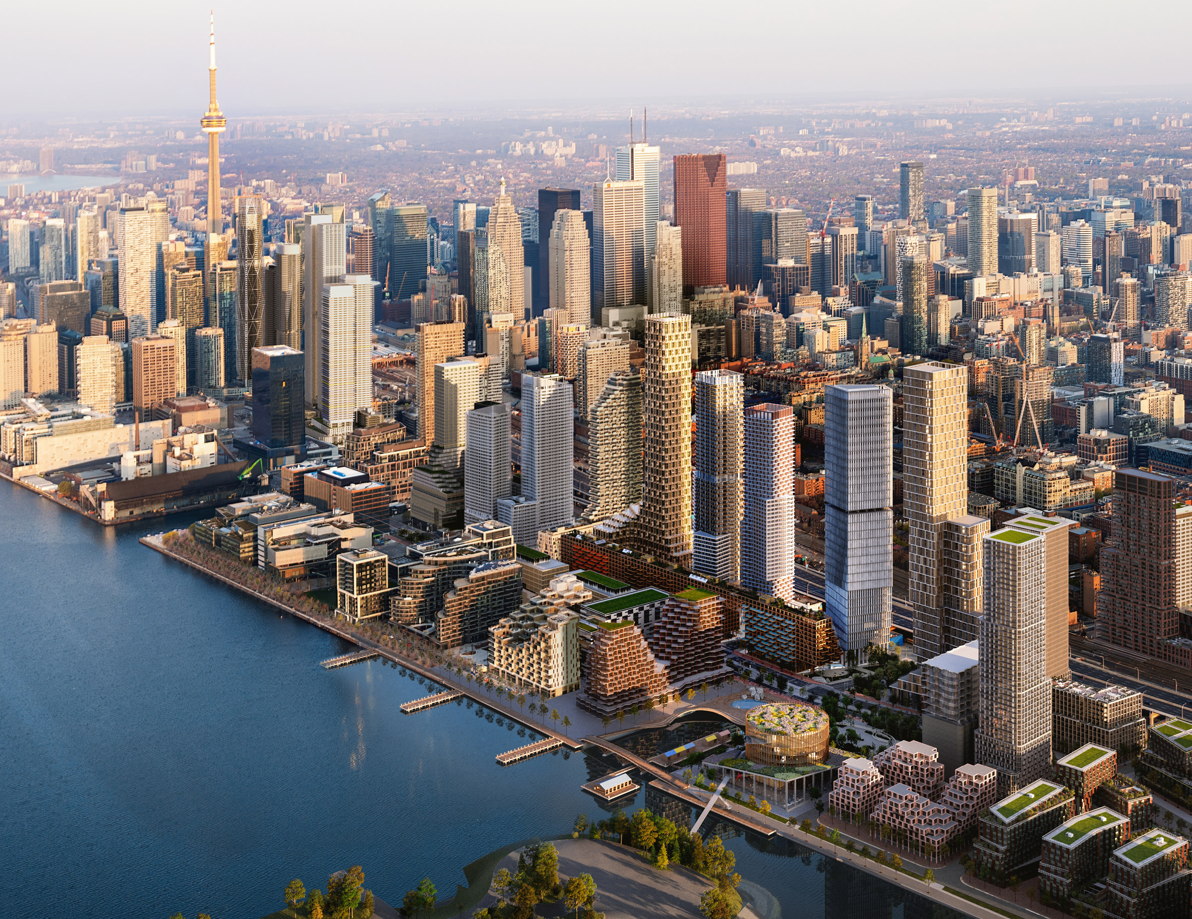 Aerial Quayside Adjaye Mass Timber Toronto 