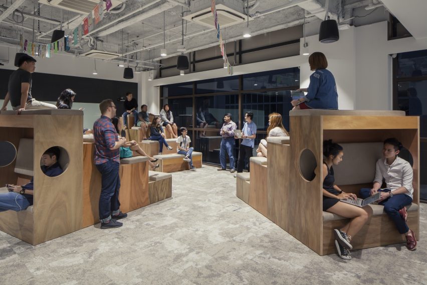 Bleacher seating at Airbnb Singapore