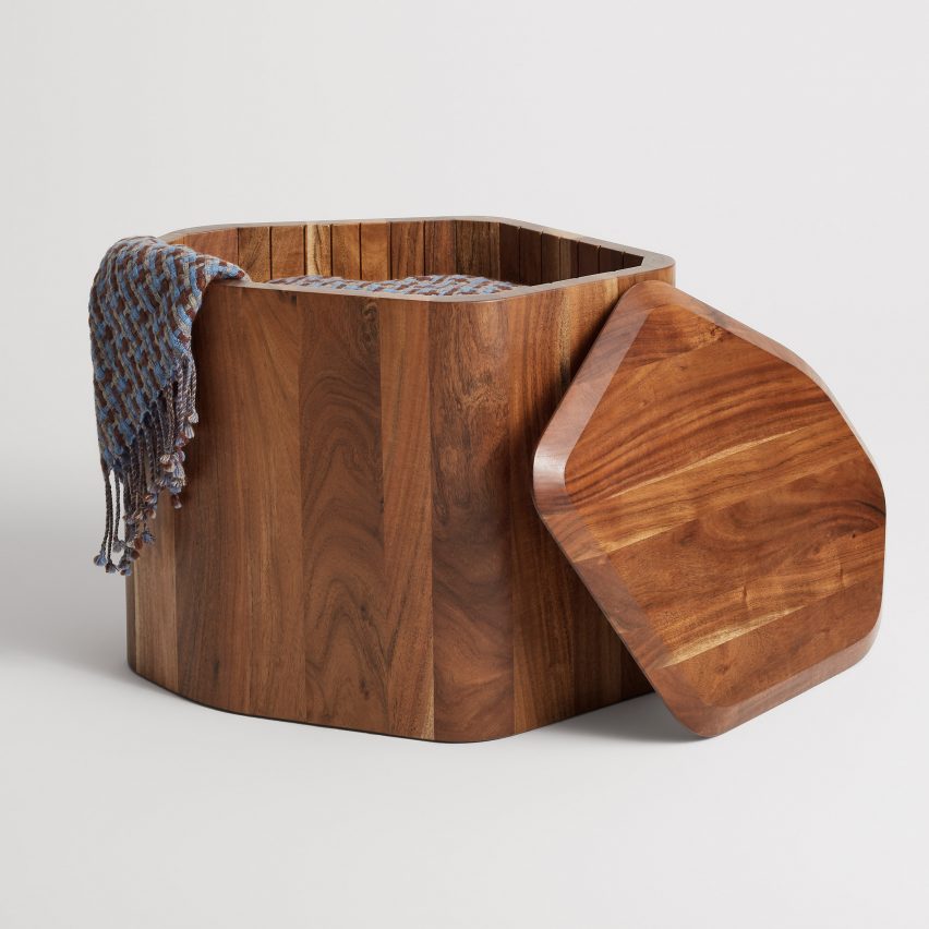 A photograph of the wooden Hoard table by Blu Dot