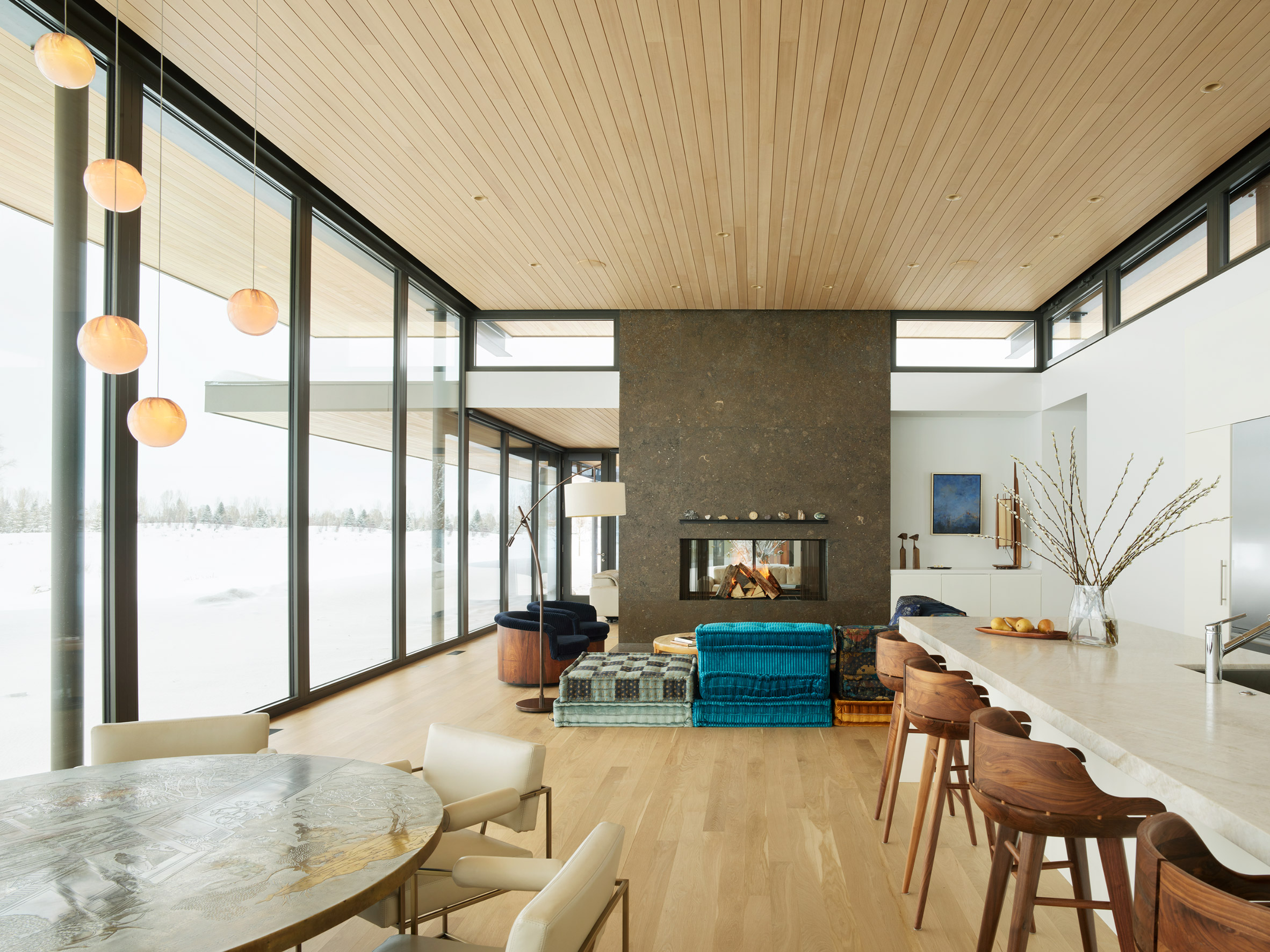 CLB Architects Japanese Home Wyoming Interior Double fire place