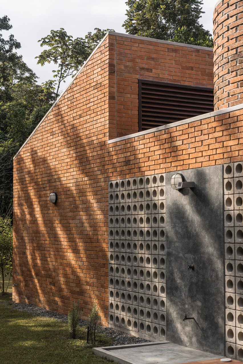 House in La Sila by PLan:b exterior bricks and perforated Concrete