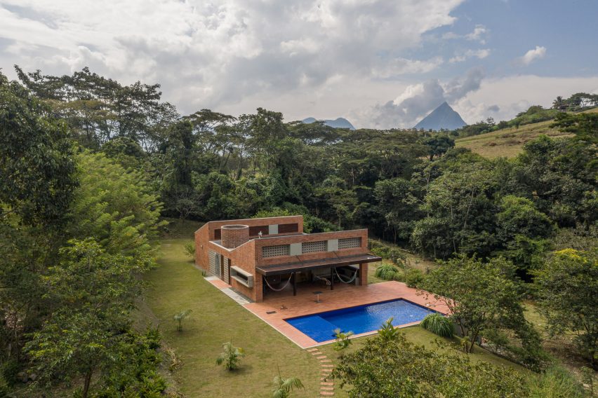 House in La Sila by PLan:b colombian brick remote residence aerial shot