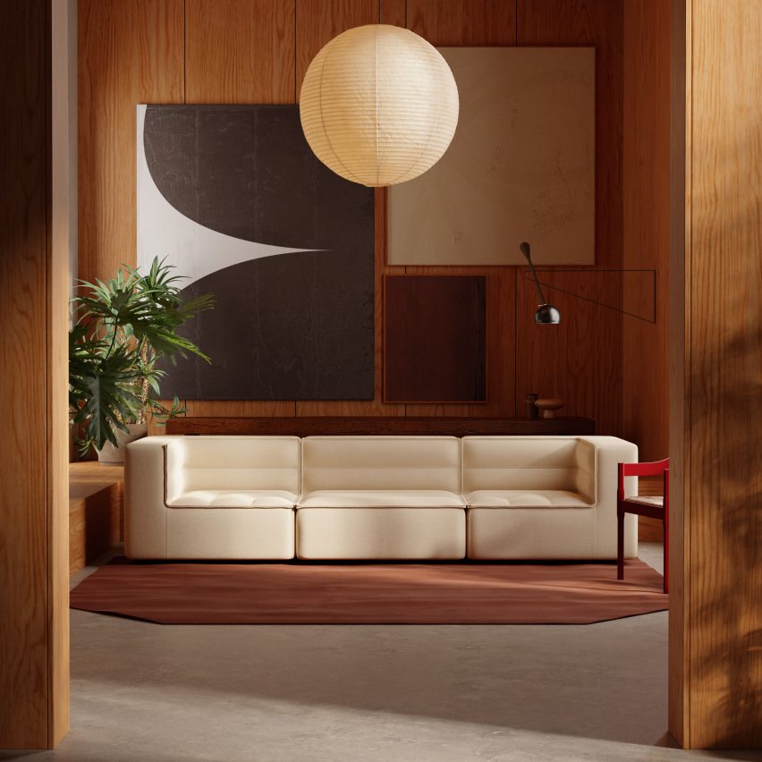 A photograph of the Chord sofa, a modular cream sofa by Part & Whole