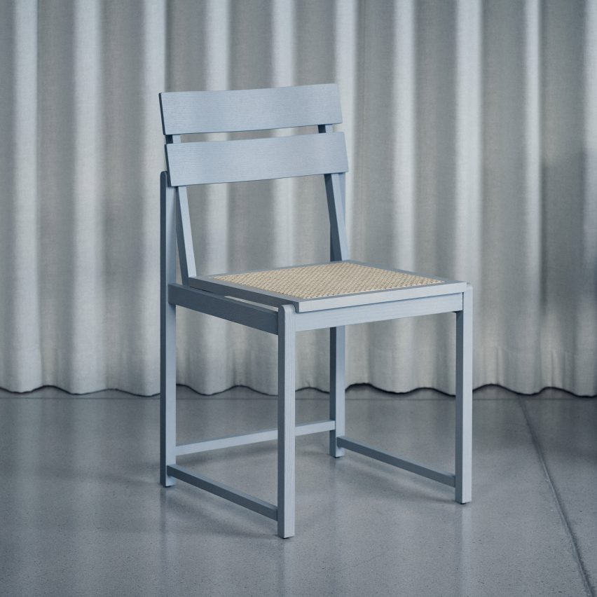 Baby blue D1 chair by Erich Dieckmann for TYP with wicker seat