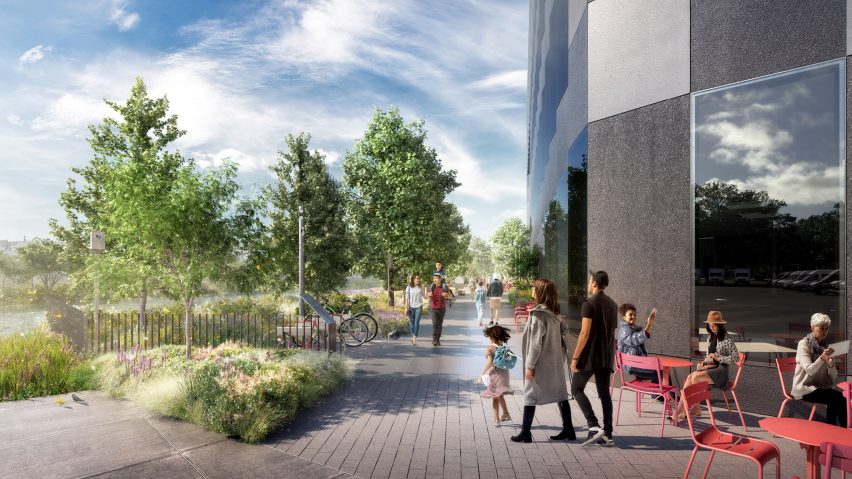 Render of the public green spaces at Wildflower Studios