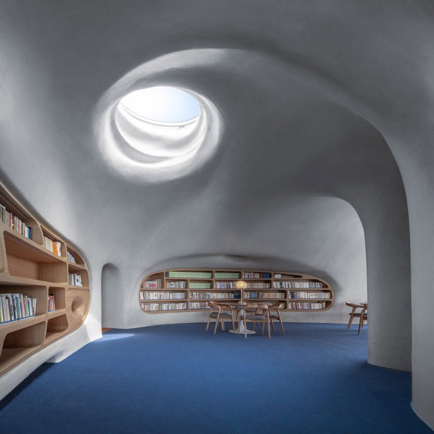 Cave-like interior of Cloudscape of Haikou library in China by MAD