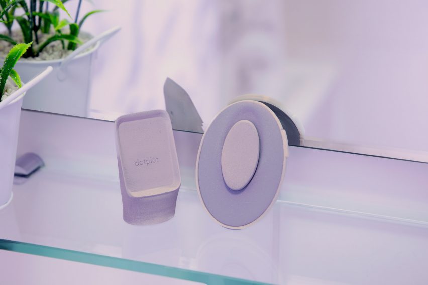 A purple breast monitoring tool on a shelf