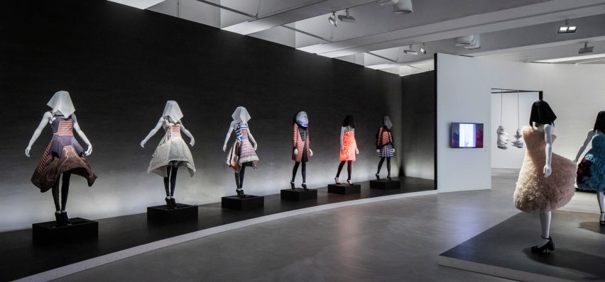 Mannequins are pictured dressed in Hussein Chalayan's Airborne collection 