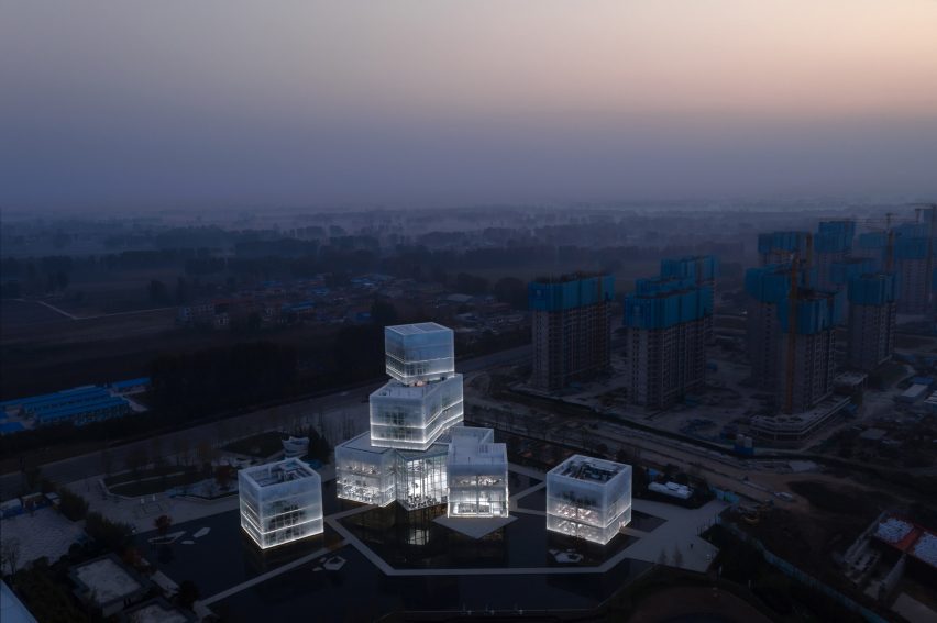 Night shot of Ice Cubes Cultural Tourist Center in China