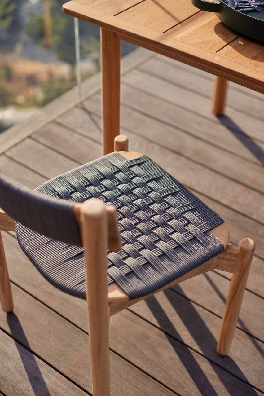Koster outdoor chair by Studio Norrlandet for Skargaarden close up on grey rope seat