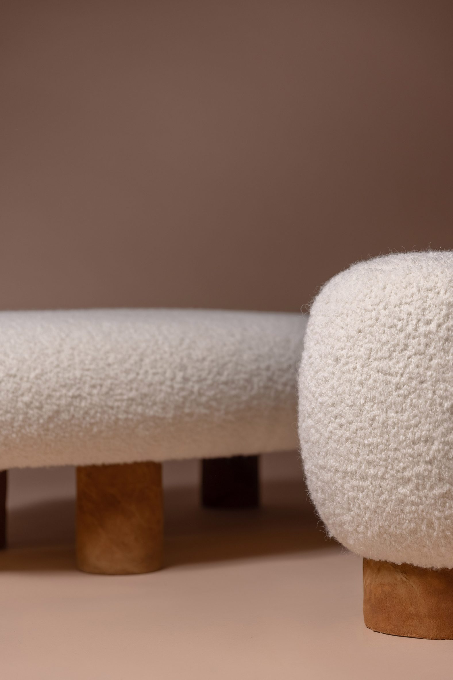 Close up of amadou mushroom leather base on stool and bench by Mari Koppanen