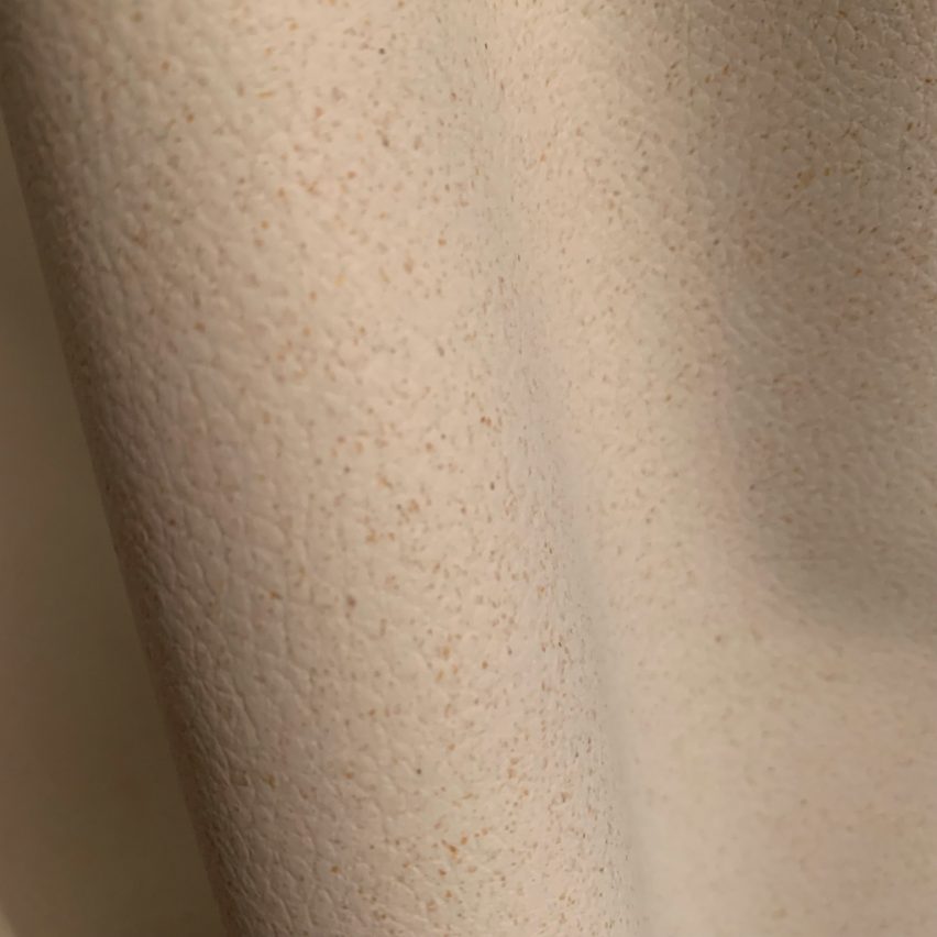 Close-up of speckles in rice-hull leather by Natural Fiber Welding