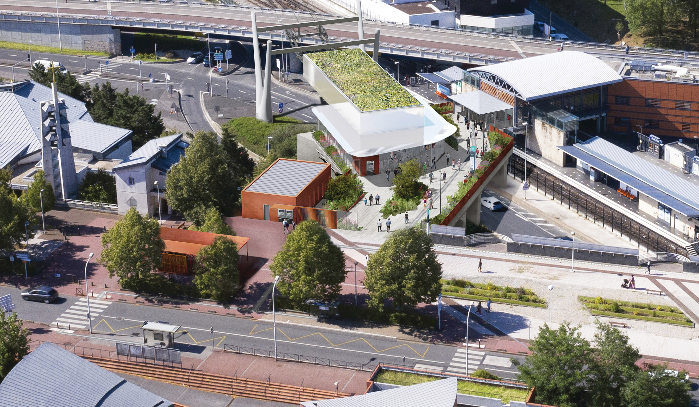 Render of an aerial image of a Cable 1 station 