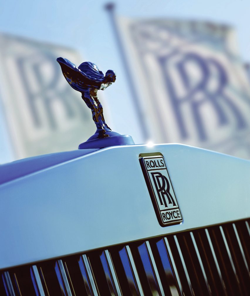 A Spirit of Ecstasy ornament on the hood of a Rolls-Royce