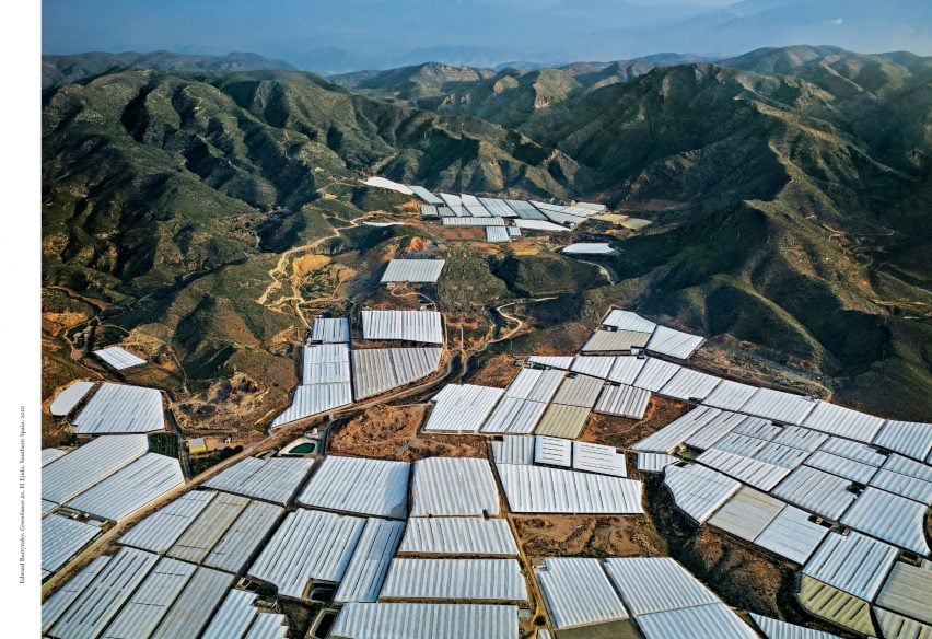 Aerial view of many greenhouses in Spain