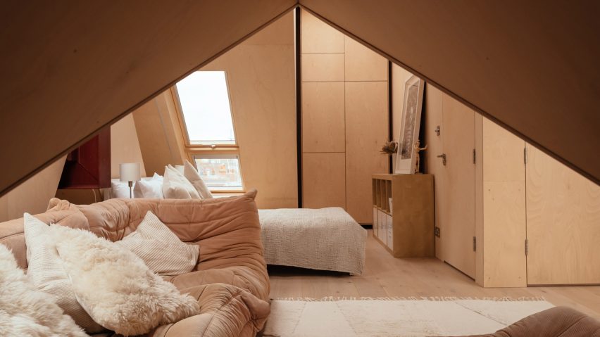 The loft extension was clad in birch plywood
