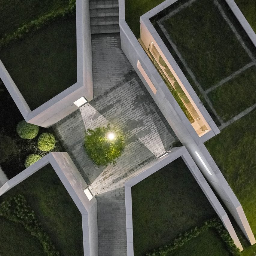 Aerial image of the courtyard at The Earth