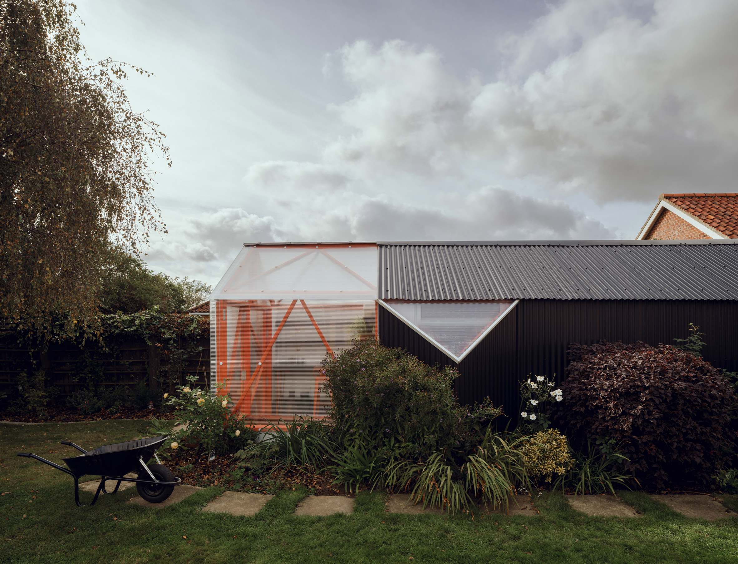 Garden shed with polycarbonate greenhouse