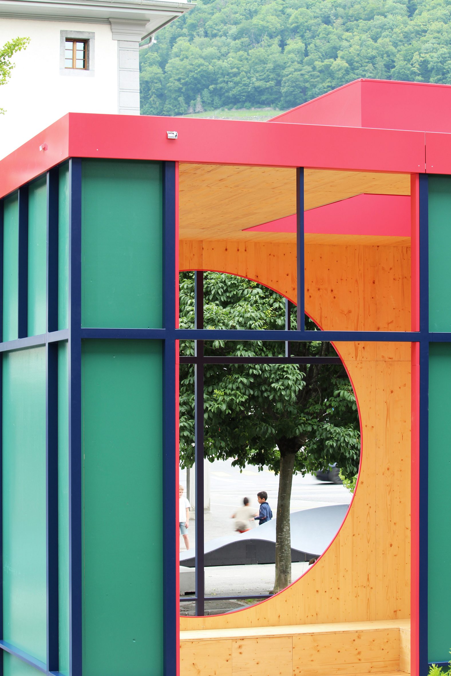 A pavilions clad in primary colours