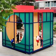 Rotative Studio brightens Swiss town square with modular wooden pavilions