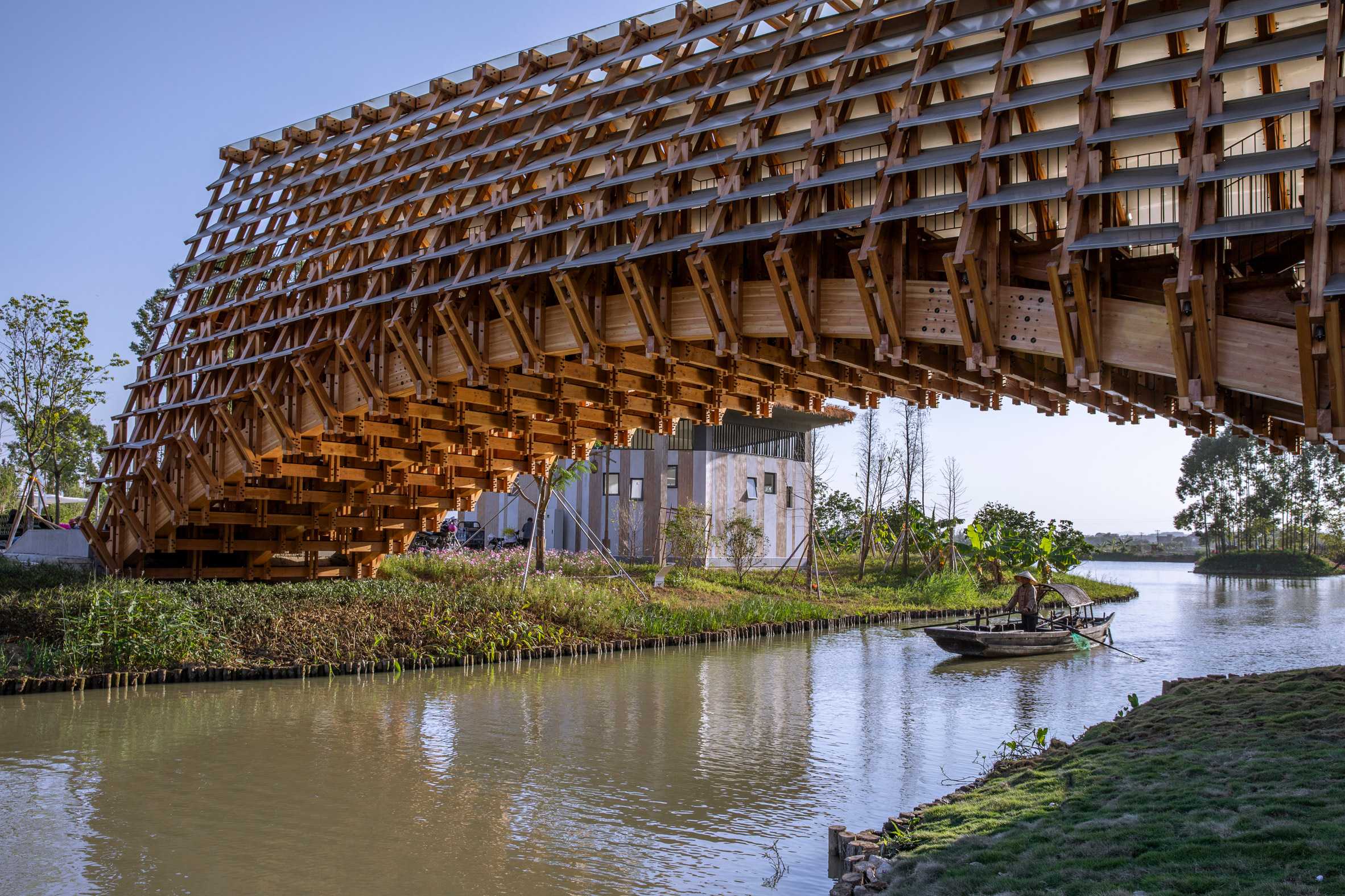 Close-up of Timber Bridge in Gulou Waterfront