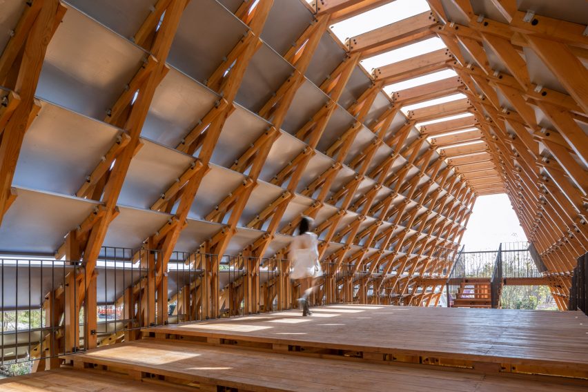 Interior of timber bridge by LUO Studio