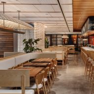 Stitched brick wall welcomes guests to Uchi Miami restaurant by Michael Hsu