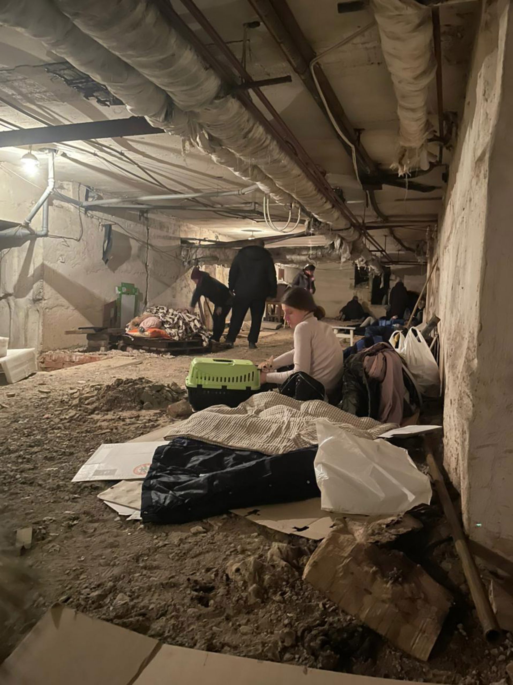 People sleeping in a basement in Kyiv