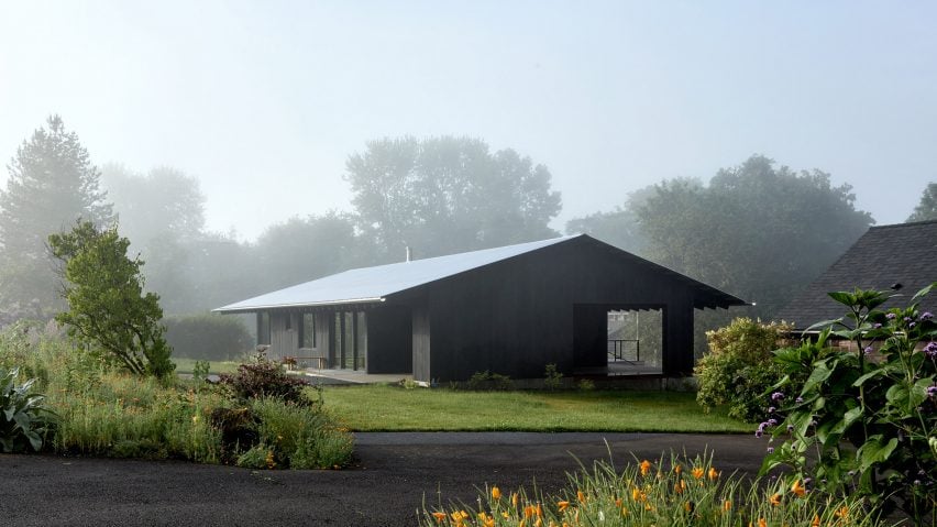 exterior divine house in fog
