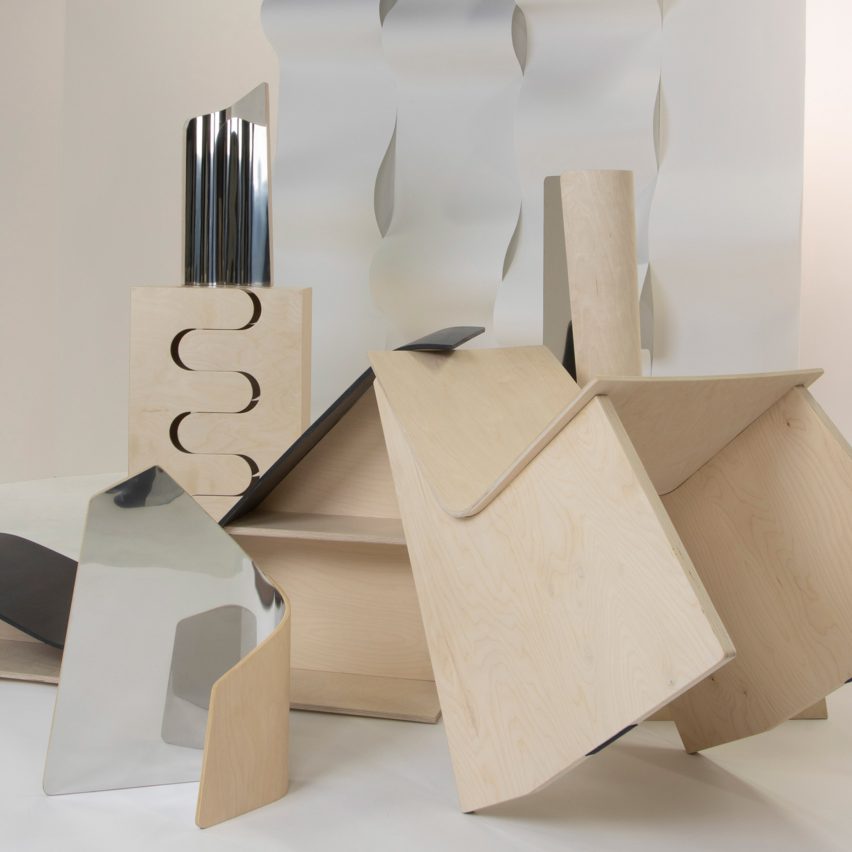 A series of mirrors made from birch plywood and polished stainless steel