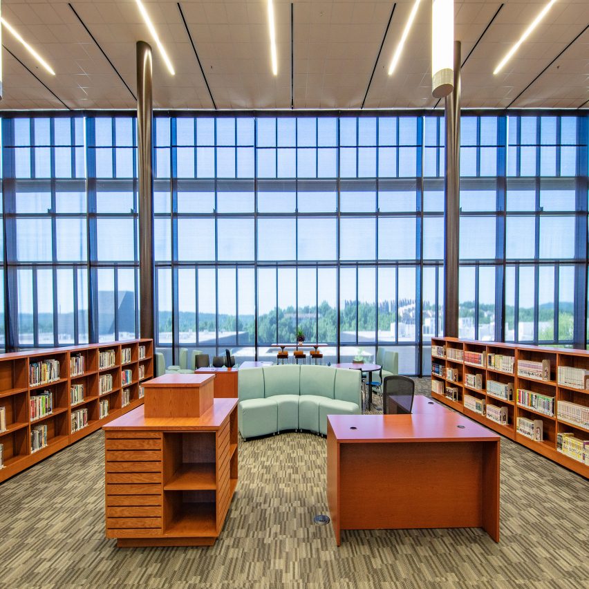 A photograph of a windows in a school library 
