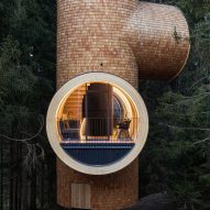 Shingle-covered treehouse