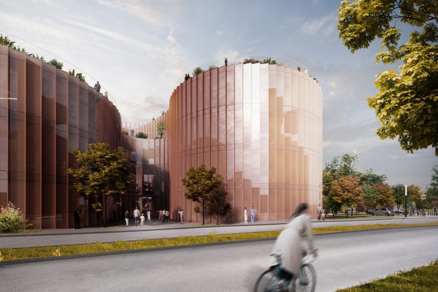 Exterior render of The Danish Neuroscience Center from street level