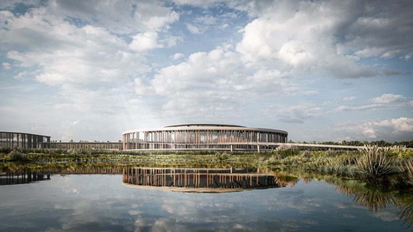 Nature reserve surrounding Brompton factory and headquarters in Ashford by Hollaway Studio