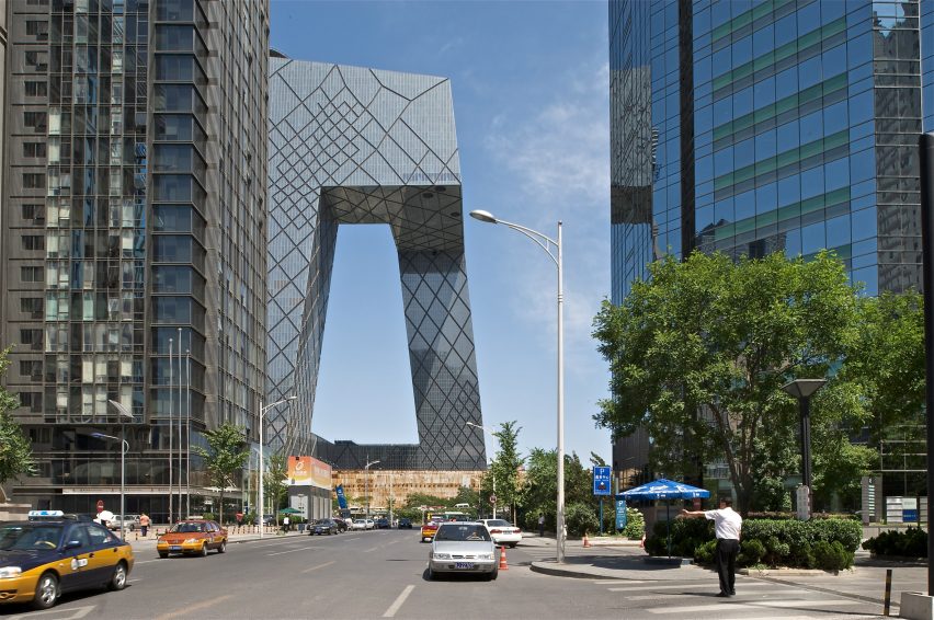 Side profile of CCTV Headquarters by OMA