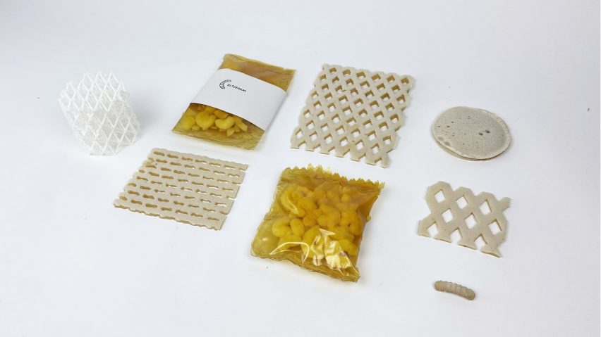 Chitofoam packaging materials by Doppelgänger made from mealworm exoskeleton