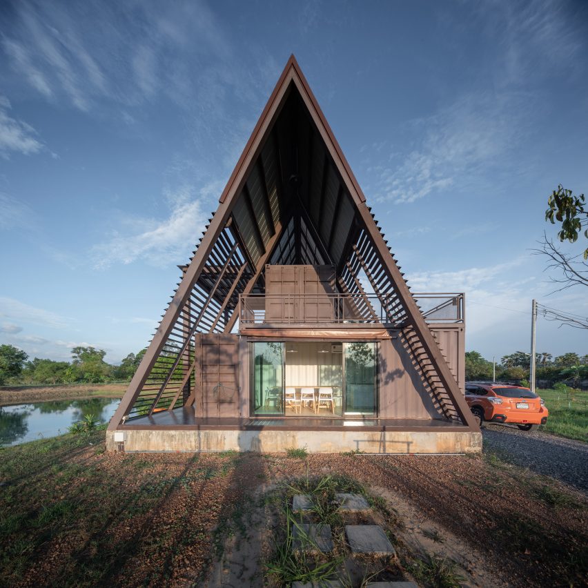 A-frame cabin made from containers in Thailand